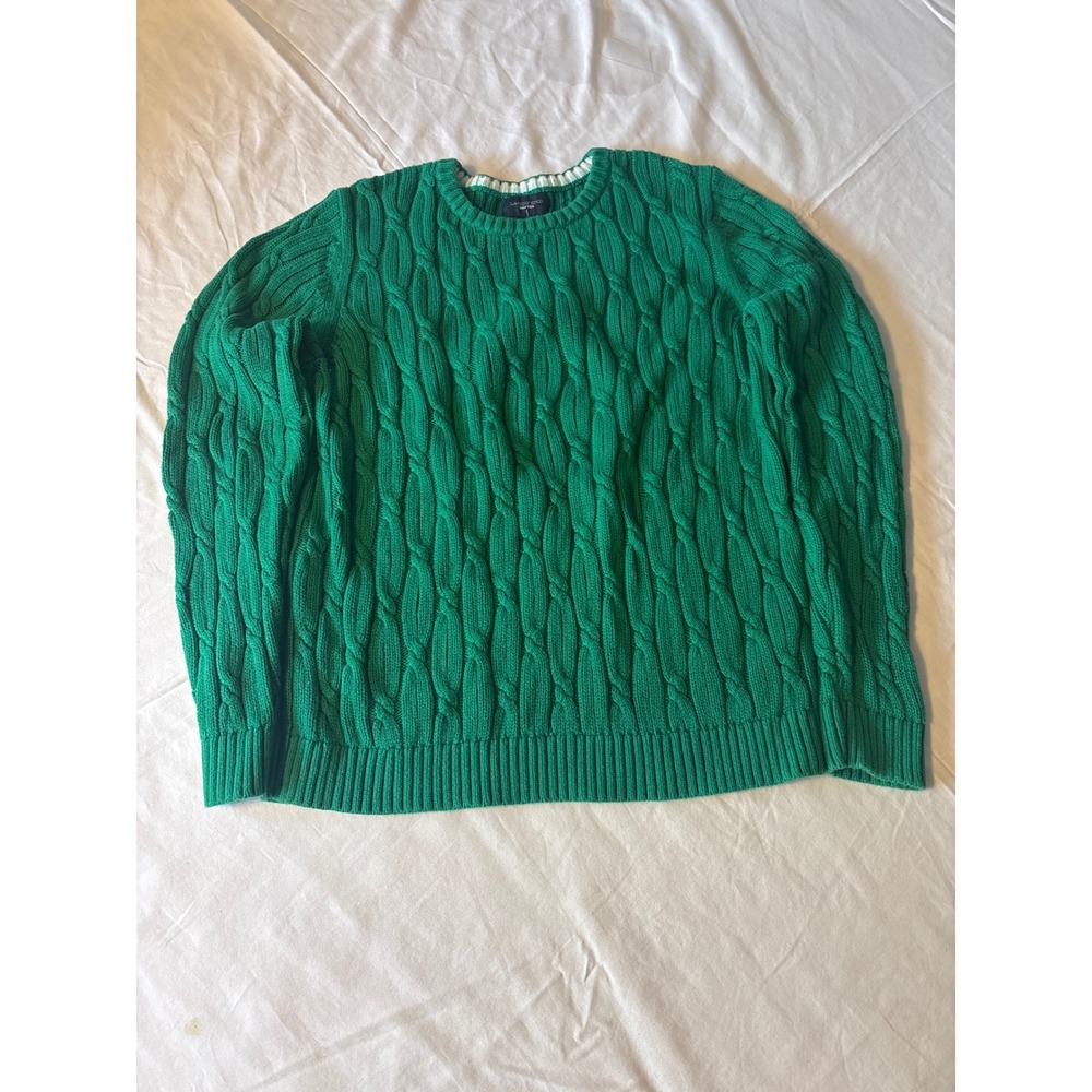 Lands End Drifter Cable Knit Sweater Womens M Green Pullover Crewneck